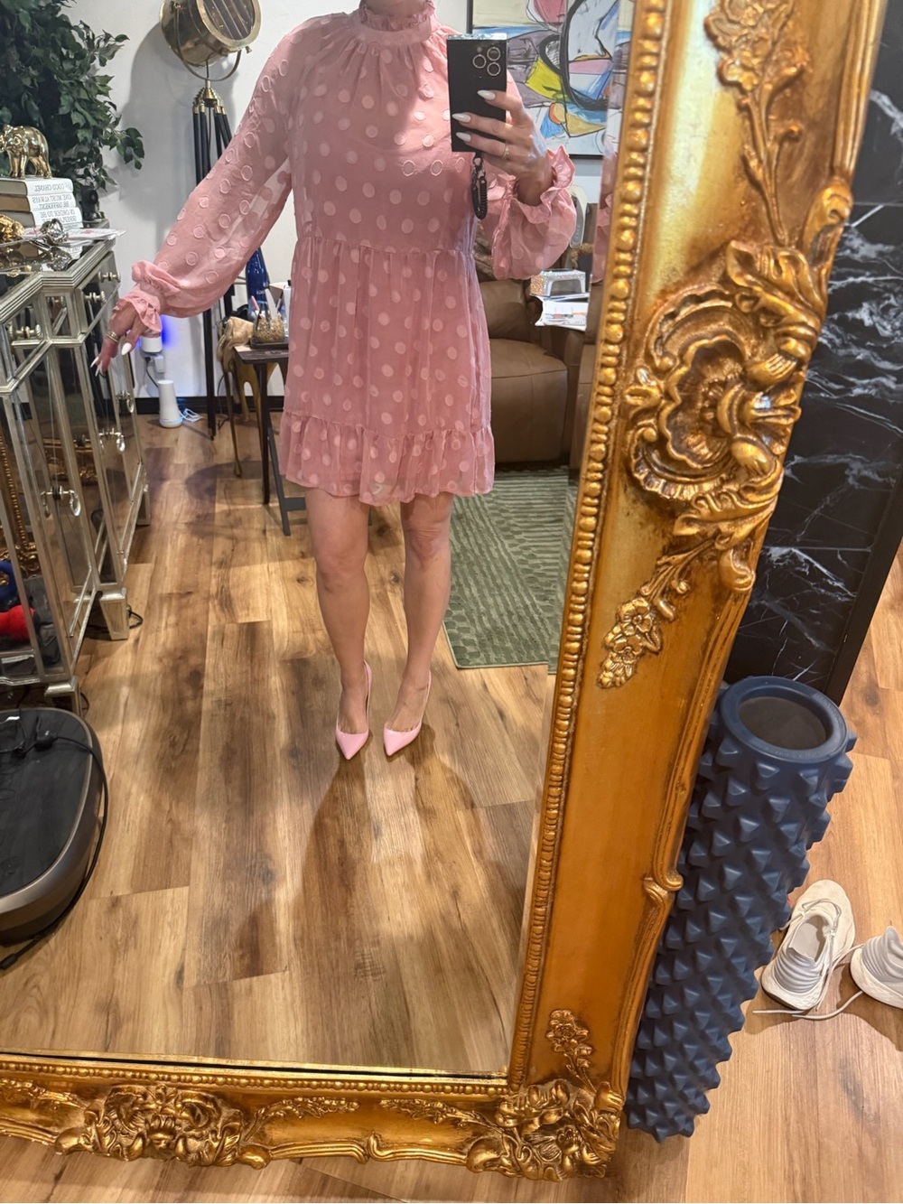Missguided Sheer Pink Polka Dot Ruffle Mini Dress - Like NEW